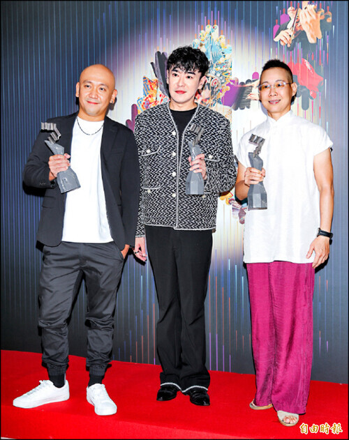 1.傳藝金曲獎最佳音樂設計獎得主陳歆翰(左起)、姬君達與楊汗如以《青姬》掄得。(記者王文麟攝)